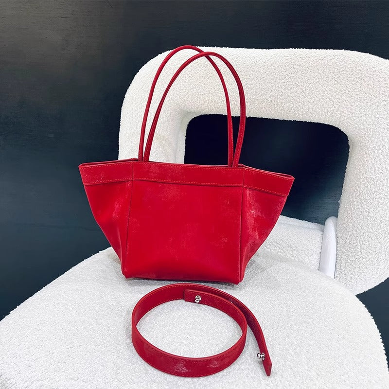 新中式国风晕染菜篮子包牛皮绸缎锦囊包手提包女单肩斜挎包水桶包