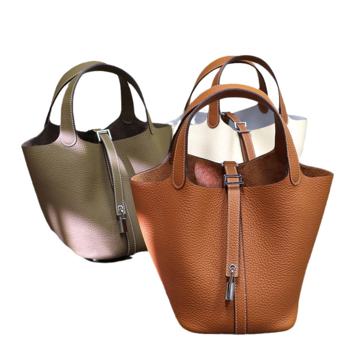 进口头层TC牛皮蜡线小号18Picotin菜篮子水桶包手提女包 无痕代发