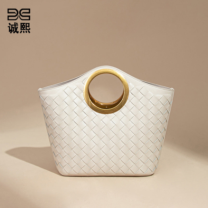 质感手提菜篮编织女包大容量通勤单肩托特包简约潮流休质感斜跨包