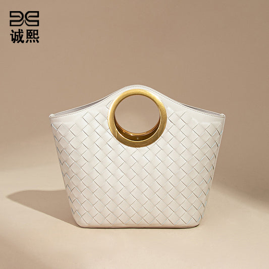 质感手提菜篮编织女包大容量通勤单肩托特包简约潮流休质感斜跨包