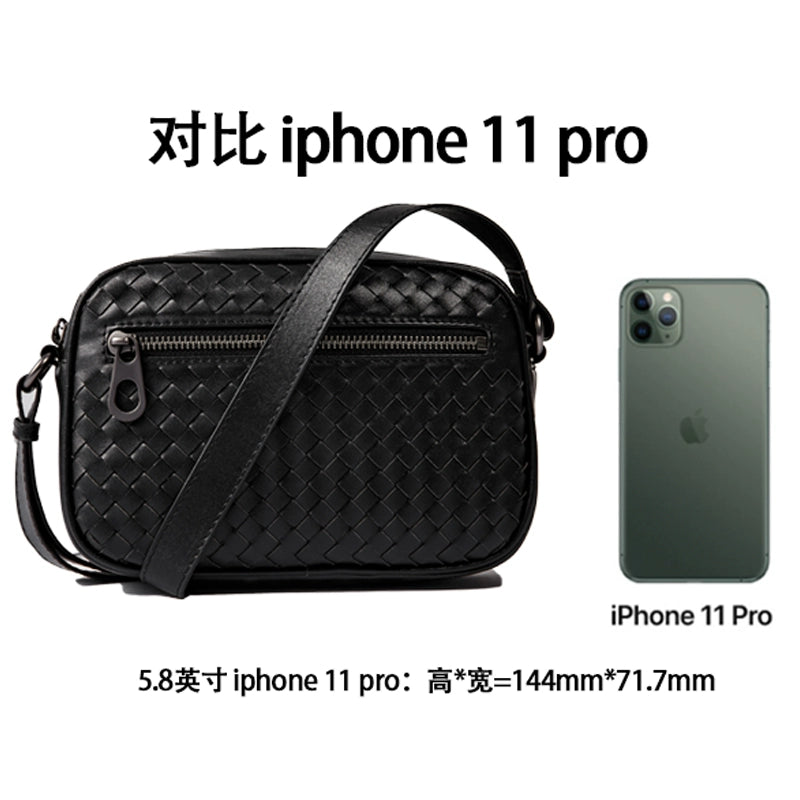 X&BV单肩包男真皮休闲编织男包横款牛皮时尚小背包男士斜挎包韩版