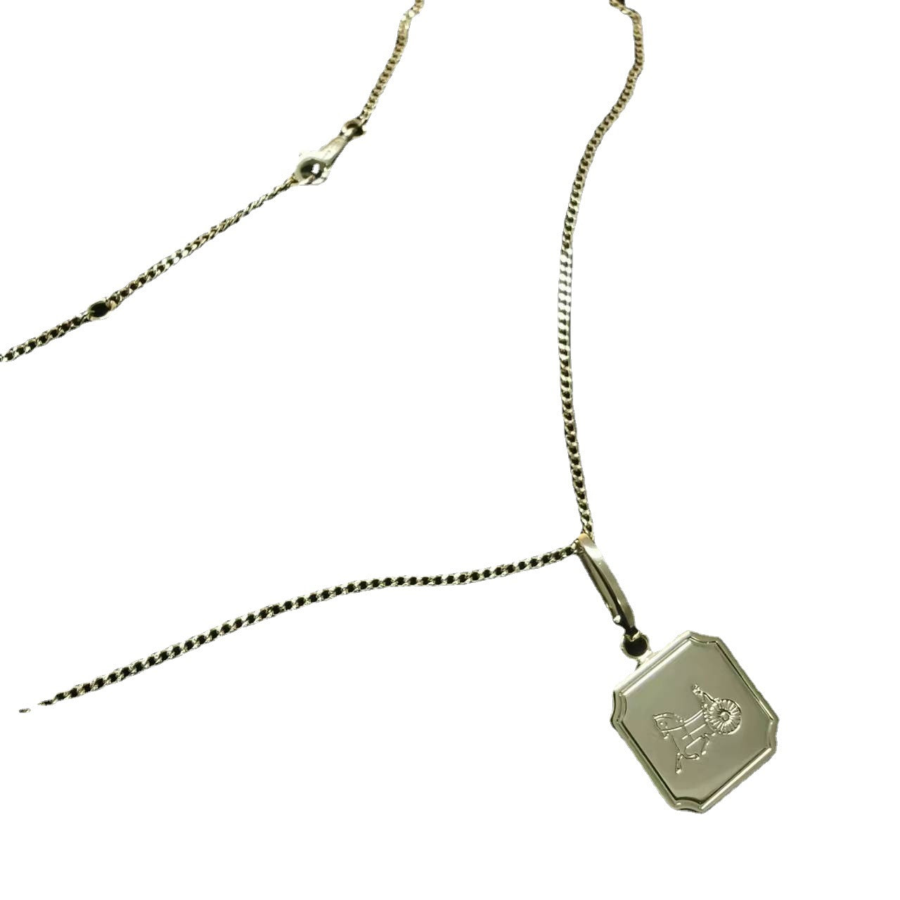 赛家22新款油压马车铭牌项链女气质光面镀金方牌锁骨链celi风颈链