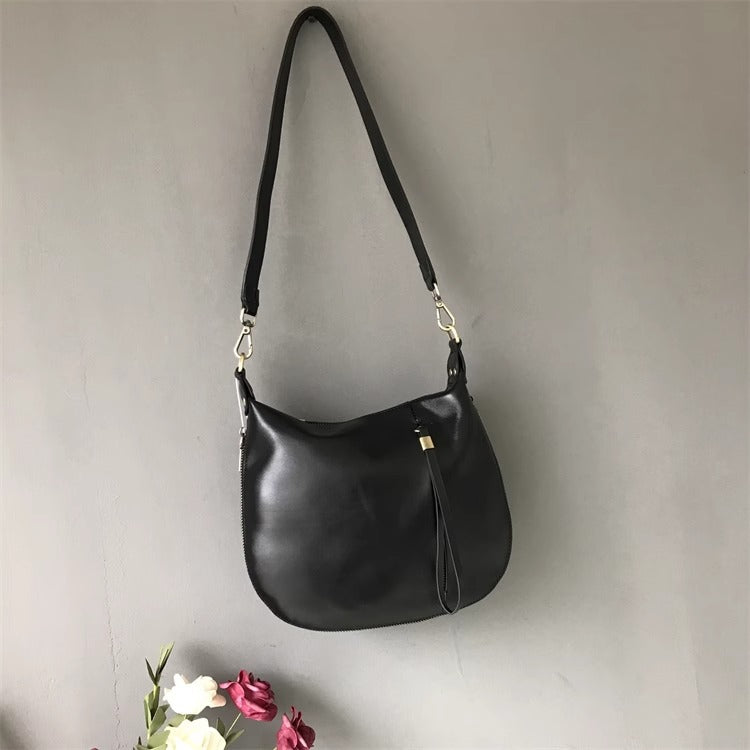 直播新款复古时尚马鞍包包女植鞣牛皮软皮质感小众设计单肩斜挎包