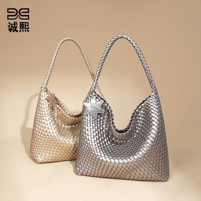 韩版大容量子母托特包手工编织包包通勤腋下单肩包简约时尚手提包
