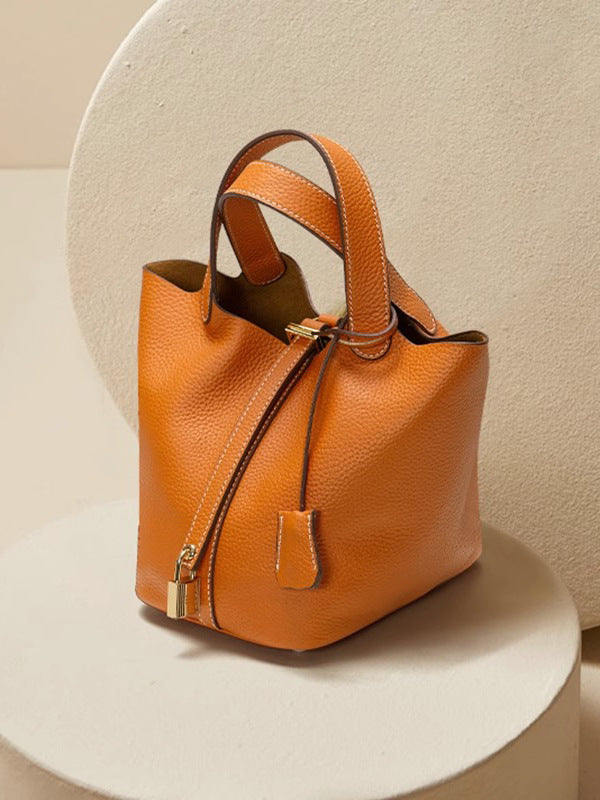 软糯头层togo牛皮真皮菜篮子女包小水桶包手提包大容量手拎包代发