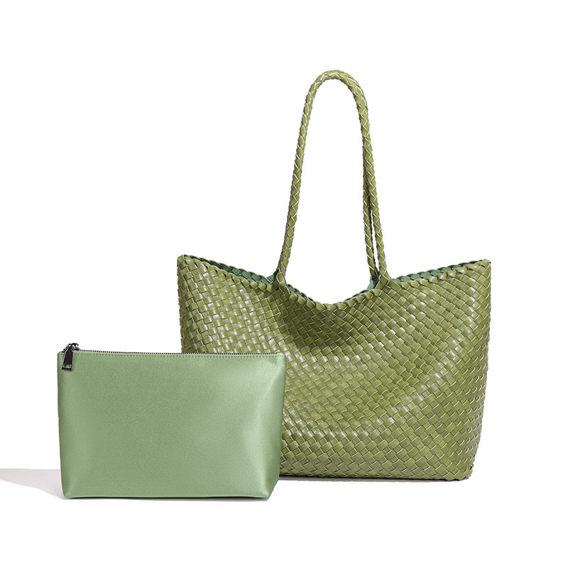 夏季新款大容量手工编织包女士休闲手提托特包时尚单肩腋下子母包