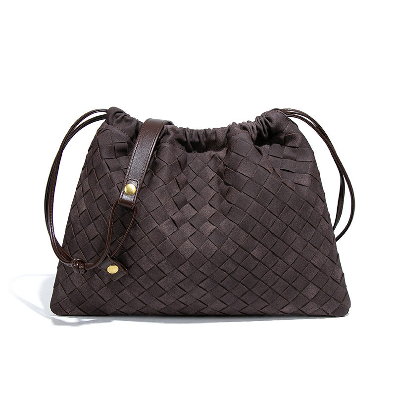 跨境爆款磨砂编织女包2025新款束口云朵包时尚小众单肩斜挎饺子包