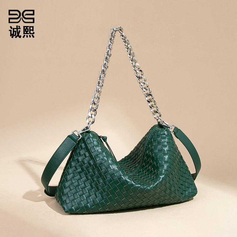 工厂2025新款手工编织包时尚链条大容量单肩腋下包个性百搭手提包