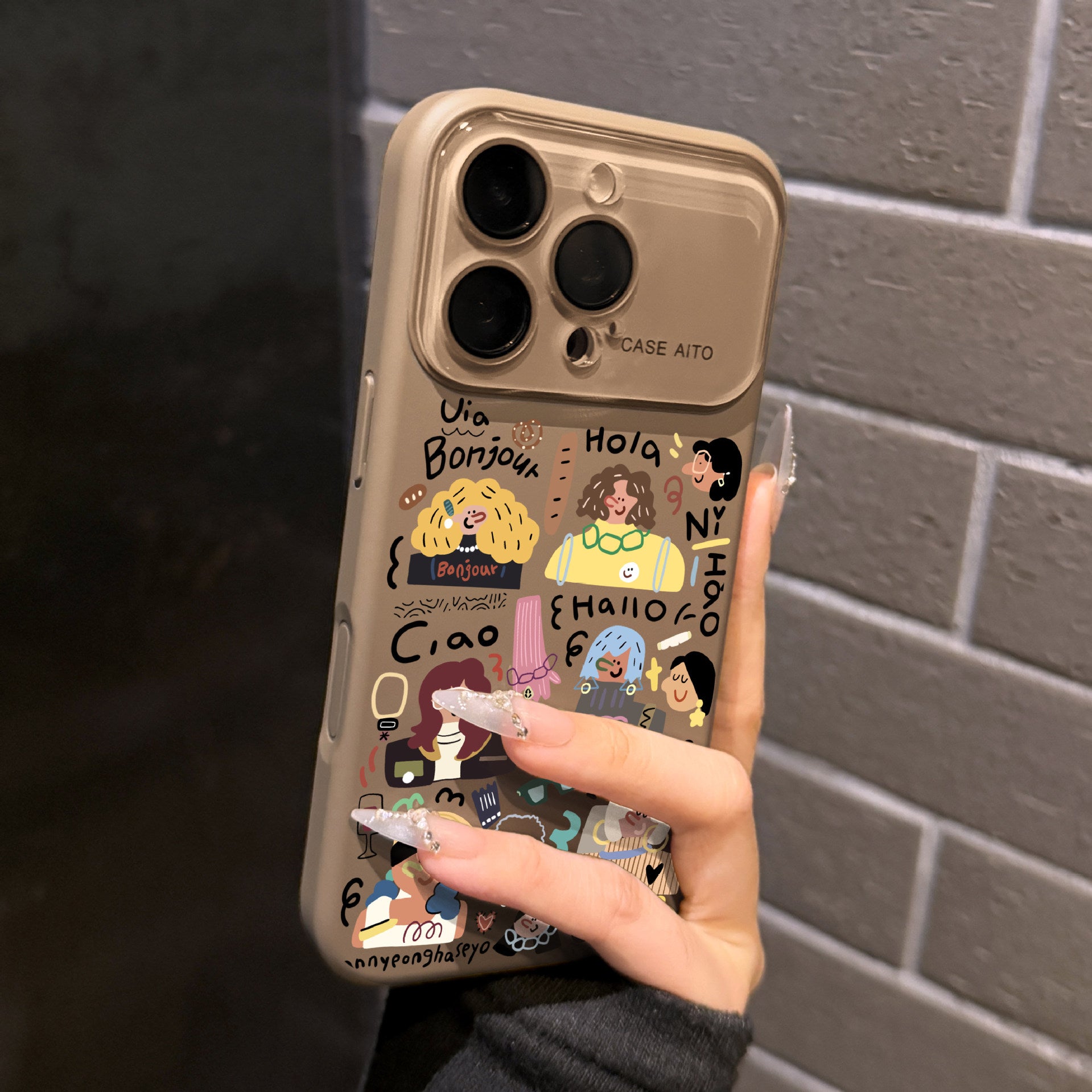 欧美涂鸦跨境液态大视窗适用苹果17Promax手机壳女iPhone16软硅胶