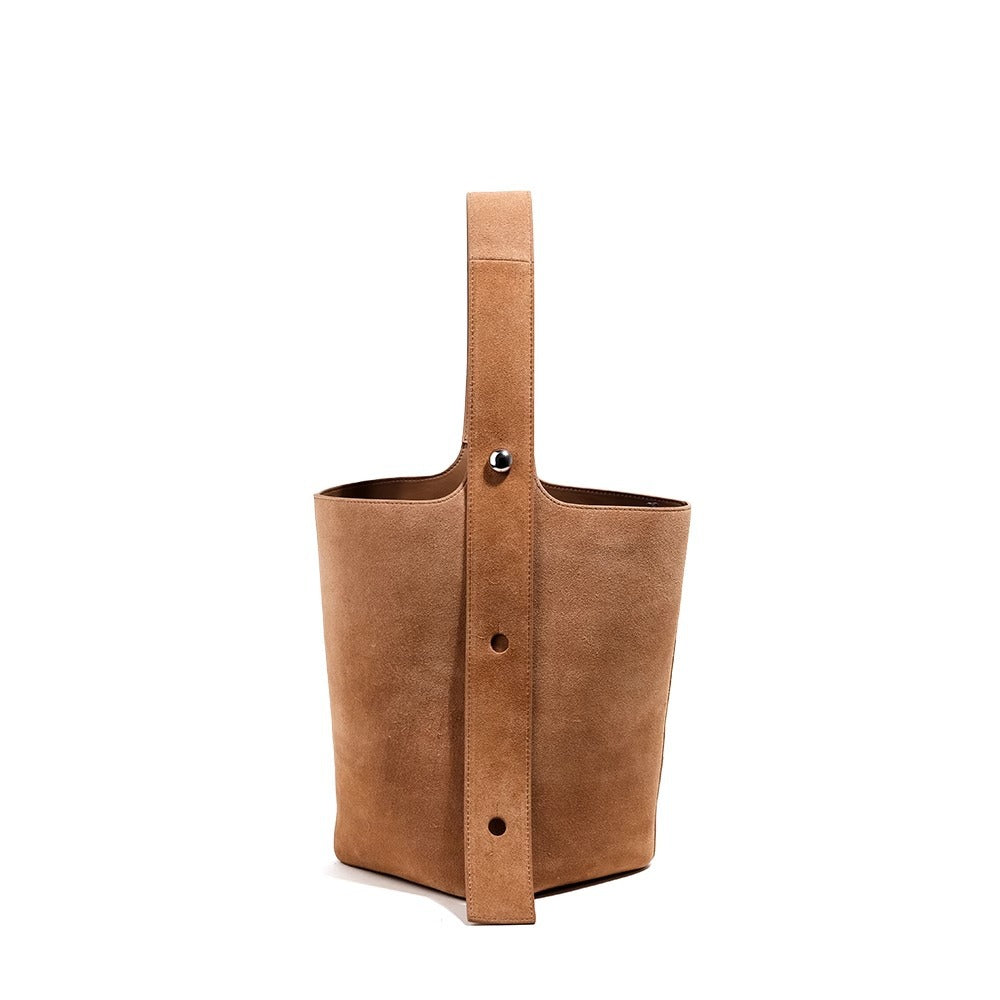 流浪风磨砂牛皮通勤ins水桶包大容量托特包休闲百搭单肩包包批发