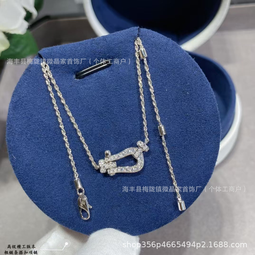 费雷德高版本fred马蹄项链S925银镀18K厚金镶钻航海项链厂家直销