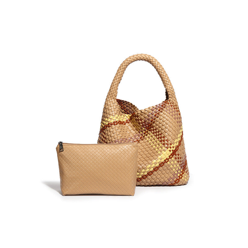 韩版女跨境单肩托特包通勤百搭腋下包大容量手拎包撞色时尚子母包