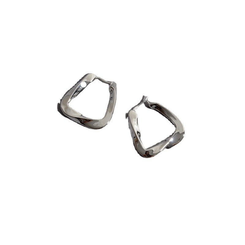 赛家新款耳环U形扭曲光面复古港风女时尚气质耳饰几何不规则耳圈