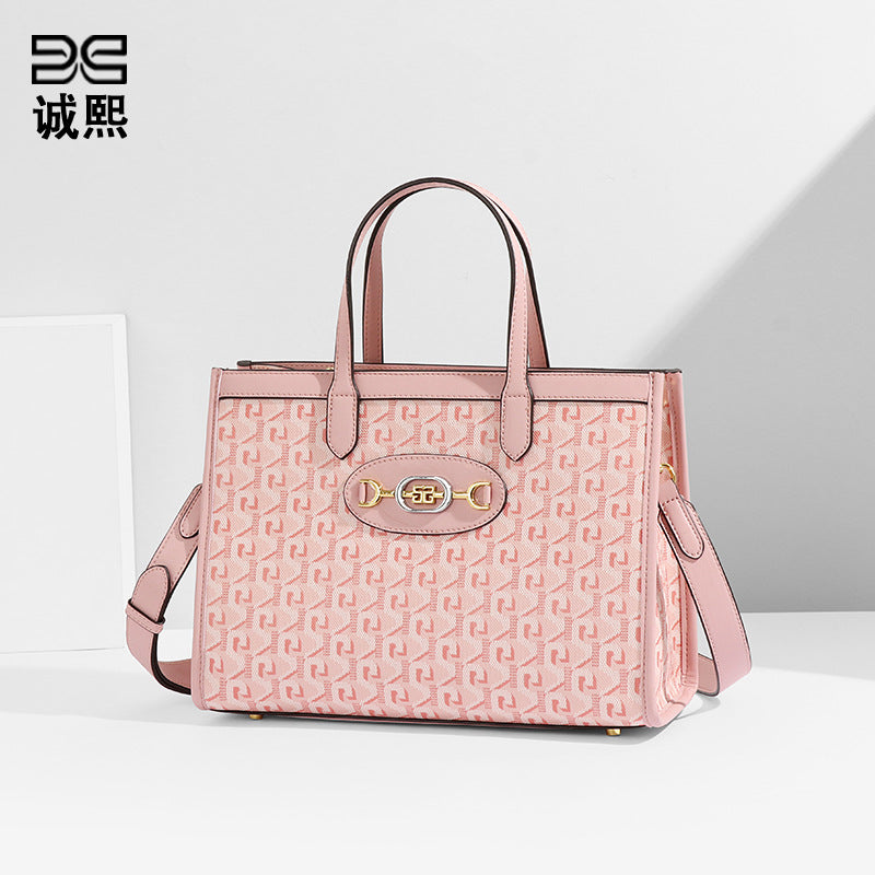 复古大容量新款单肩斜挎包气质女士手提包通勤软皮狗牙印花托特包