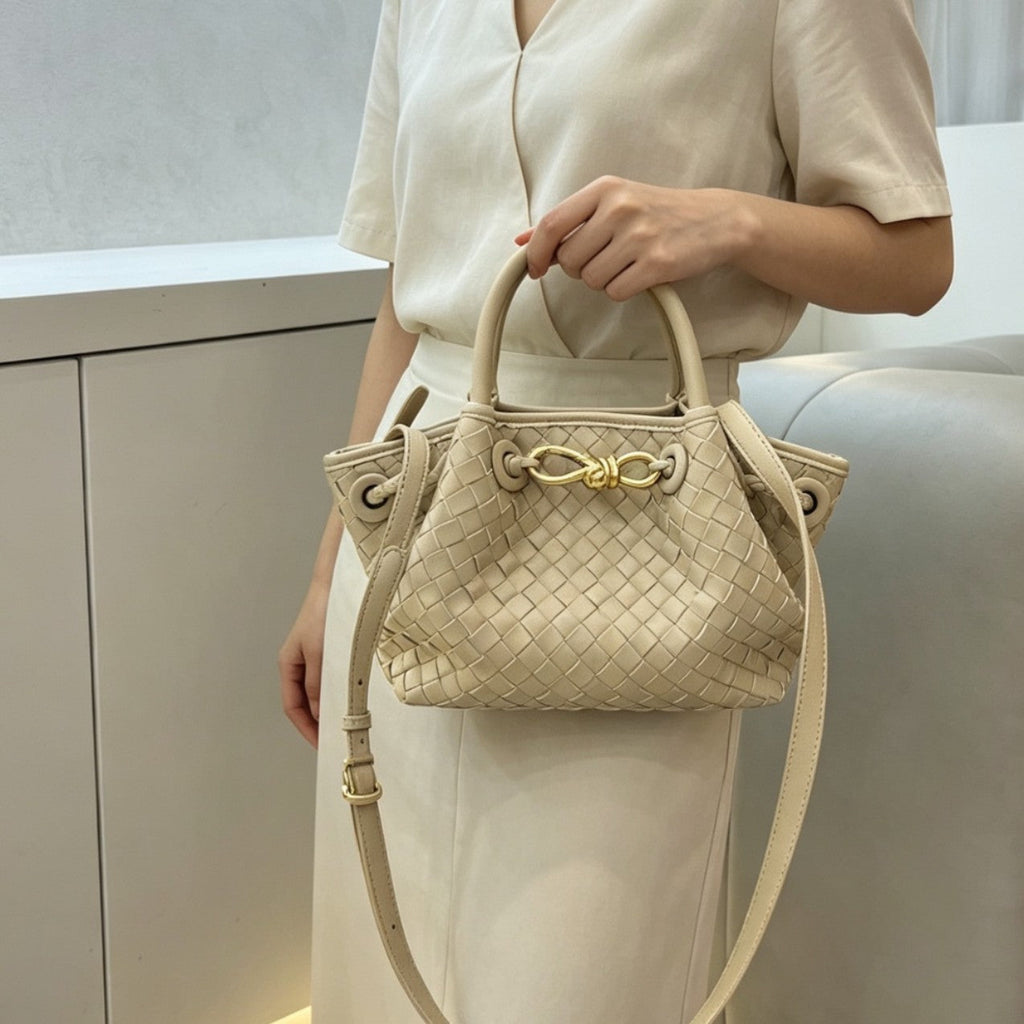 牛皮编织饺子包跨境真皮复古托特手提菜篮子包休闲单肩斜挎女包