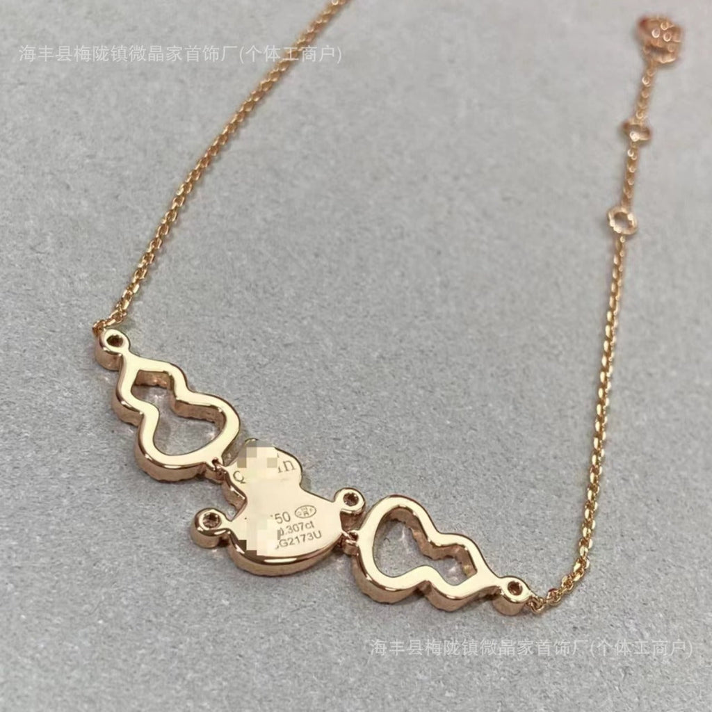 高版本CNC麒麟三葫芦项链天然绿翡翠红玉髓S925银镀18K厚金项链