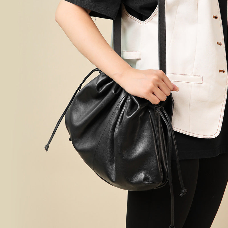 跨境外贸头层牛皮褶皱云朵包腋下包单肩包斜挎包真皮女包包纯牛皮