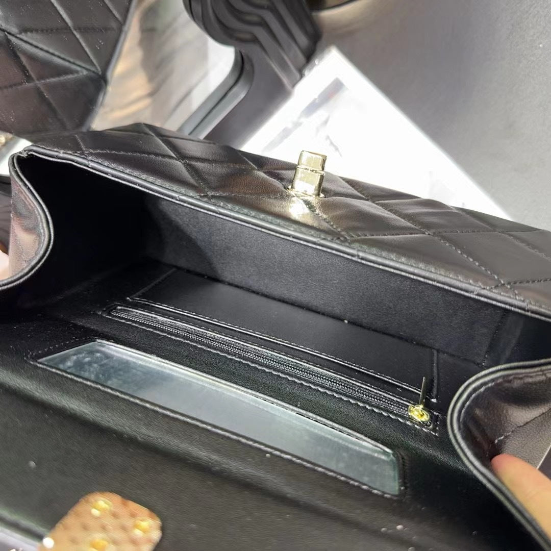 欧洲站真皮女包2024新款小众手提盒子包时尚高质感羊皮链条斜挎包