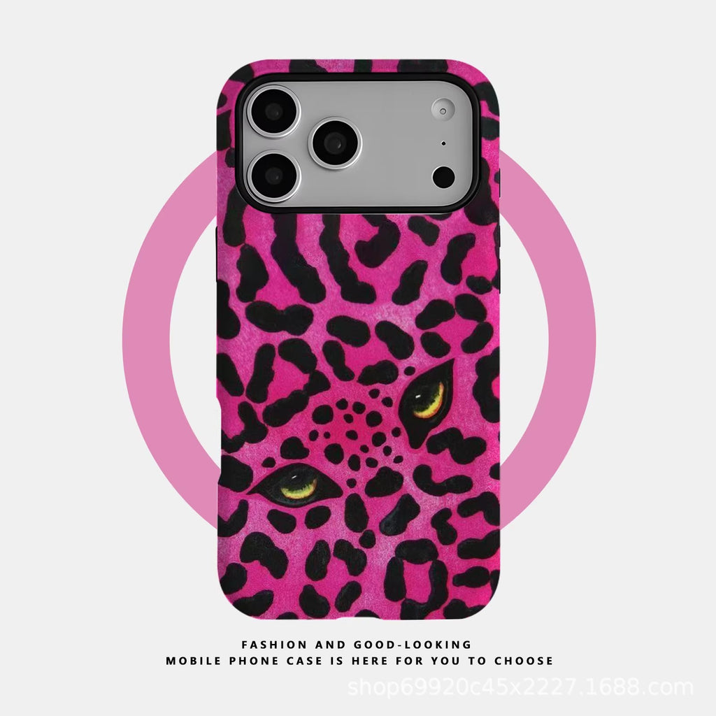 跨境爆款玫红豹纹眼适用苹果17Promax手机壳iPhone16磁吸15菲林壳