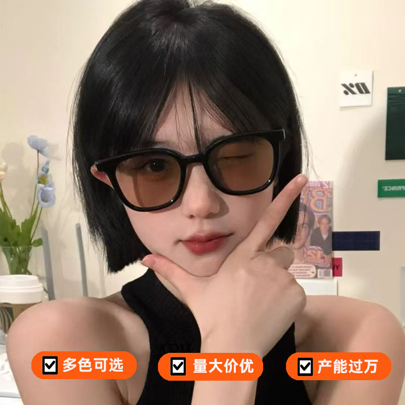 2025年茶色圆框墨镜女高级感时尚韩系素颜显脸小防紫外线太阳镜男