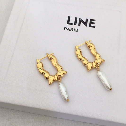 赛林22新款巴洛克几何形长条珍珠U形耳环女气质高级几何型耳扣