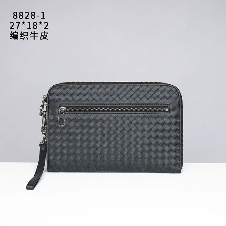 X&BV手拿包男真皮休闲大容量编织平板ipad包文件信封手包男商务潮