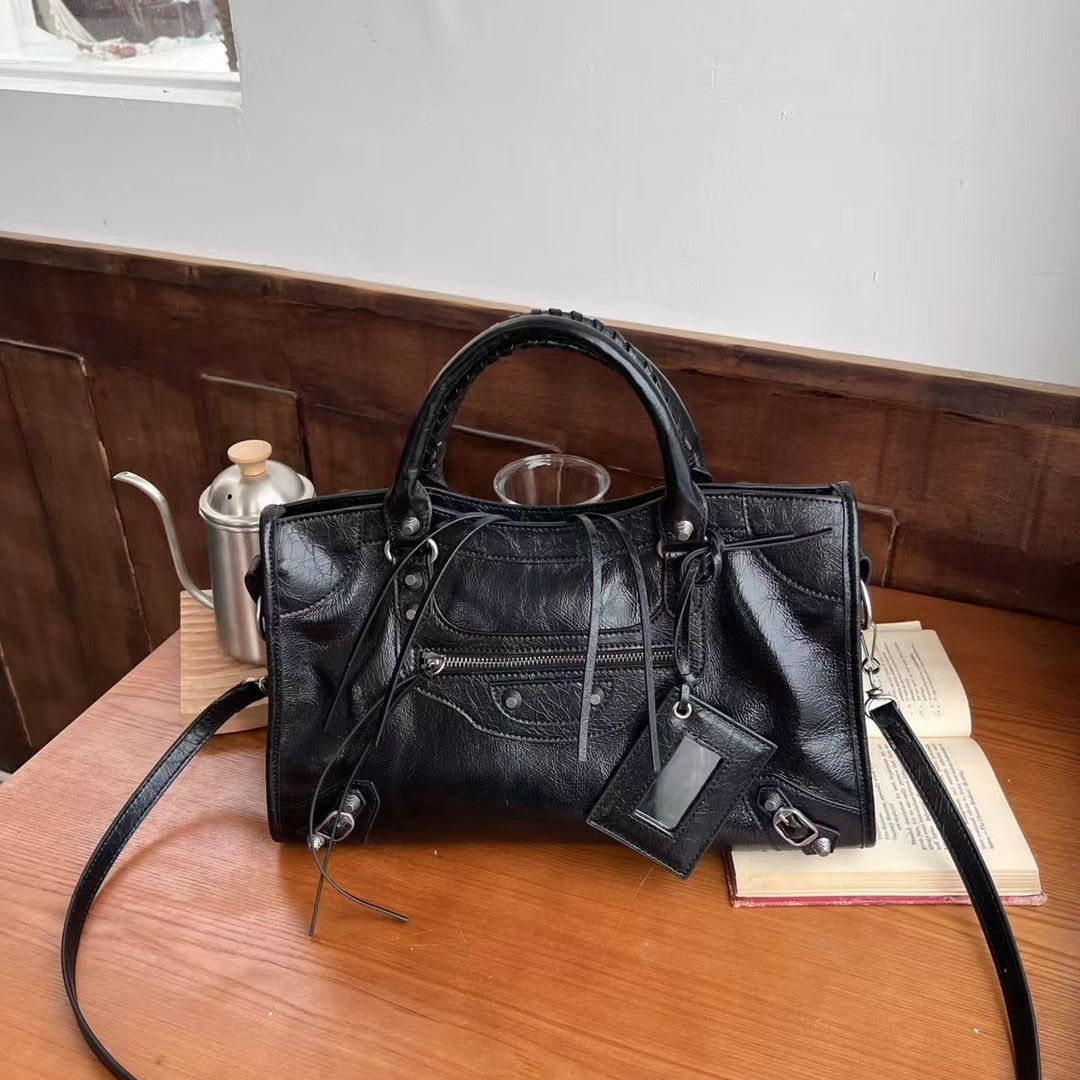 复古黑色手提机车包包女2024新款高级感时尚辣妹女小众单肩斜挎包