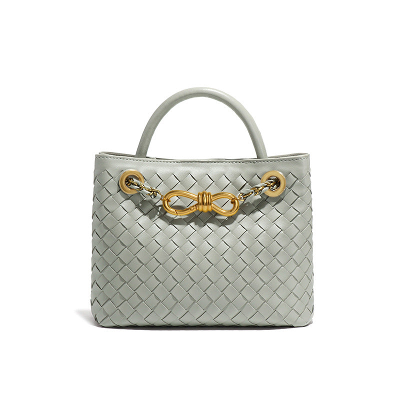 纯色百搭新款手工编织女包时尚通勤手提包链接单肩斜挎托特小方包