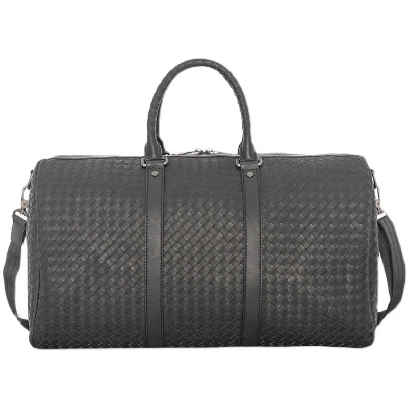 X&BV潮牌真皮男包旅行包单肩包斜挎包韩版大容量手提包背包男编织