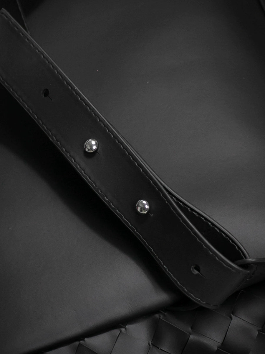 X&BV真皮双肩包男编织休闲时尚背包牛皮大容量新款男士书包电脑包