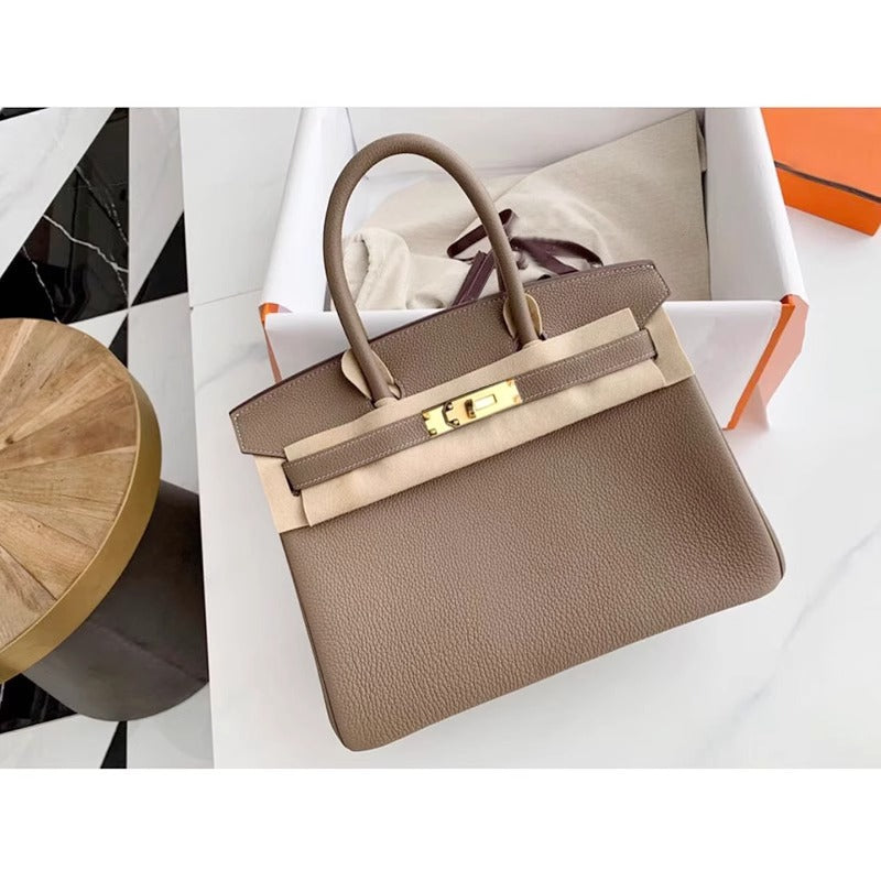 欧美外贸款头层牛皮荔枝纹铂金包真皮女包手提包单肩斜挎凯莉大包