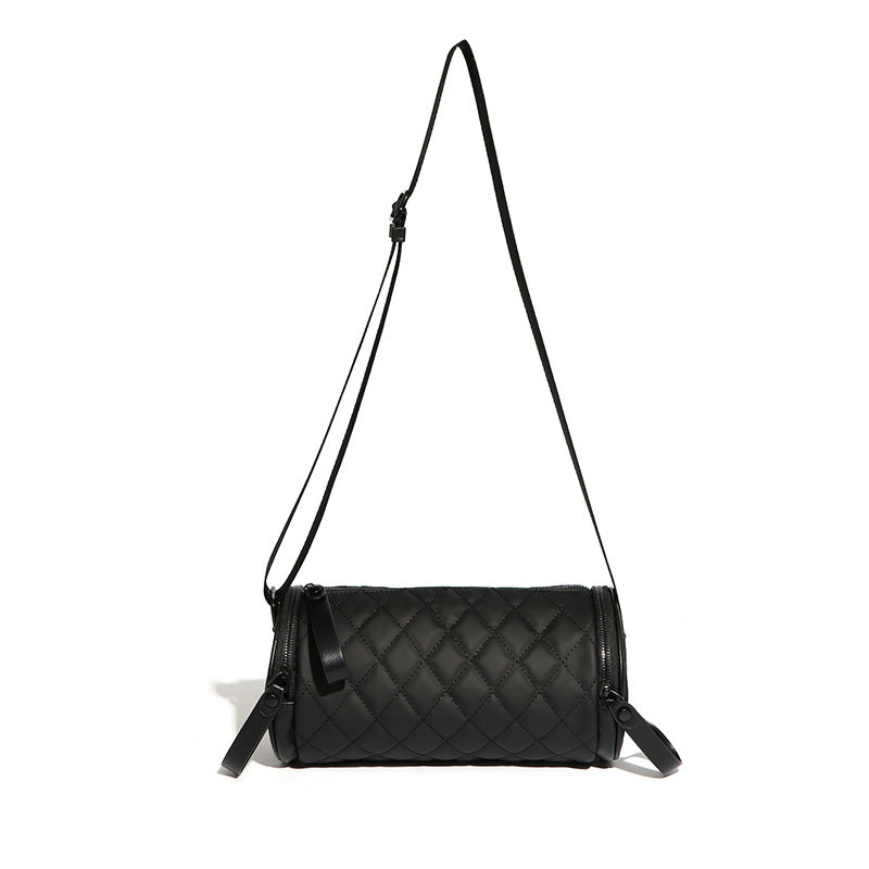 2025新款网红私人定制菱格休闲圆筒包时尚潮流百搭单肩斜跨女士包