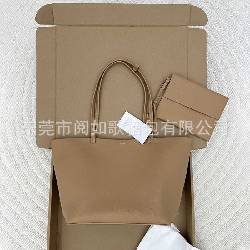 潮 极简togo头层小牛皮大容量托特tote手提单肩斜挎包 无痕代发