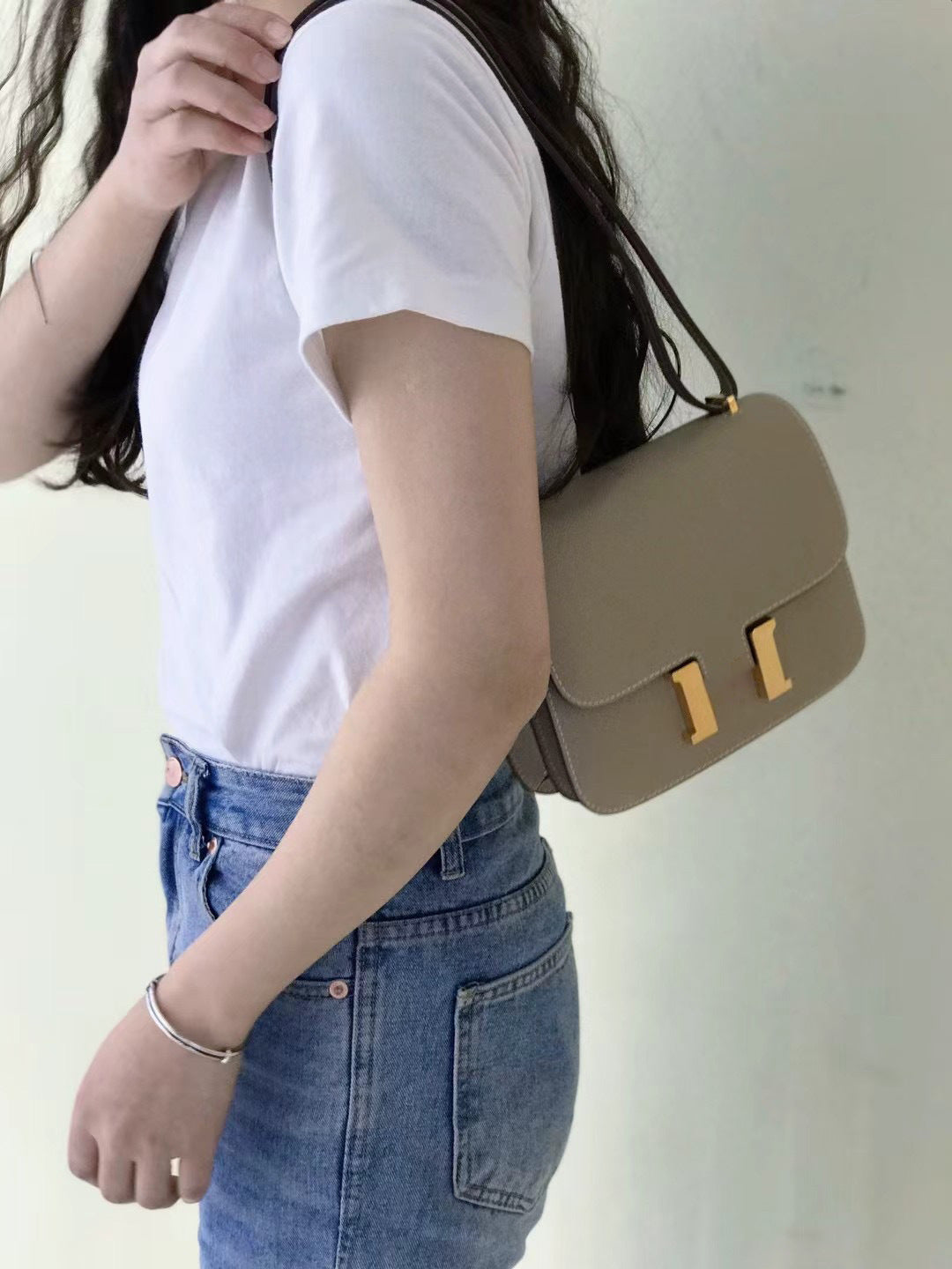 H扣康康包头层牛皮高级感空姐包经典百搭斜跨小方包时尚真皮女包