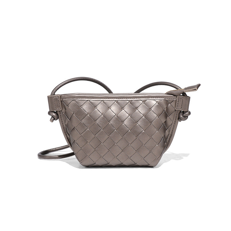 新款纯色百搭斜跨编织女包休闲创意零钱包小巧可爱mini复古饺子包