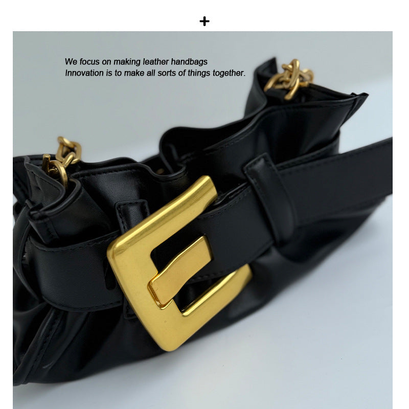 2025小众新款油蜡皮复古手提包高级质感PU皮百搭单肩斜挎包腋下包