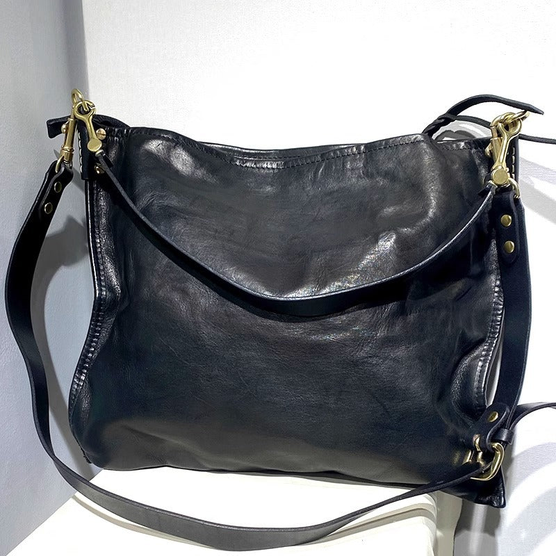 大容量简约ins风复古单肩托特斜挎包休闲头层植鞣牛皮男女包潮包