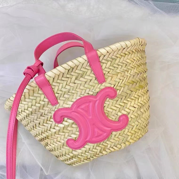 进口棕榈叶编织草菜篮子度假手提风购物袋休闲百搭夏季新复古斜挎