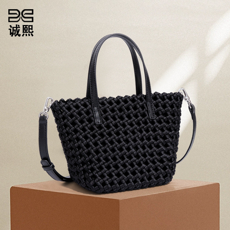 新款潮流单肩斜挎子母包风车结手工编织包包时尚休闲菜篮子手提包