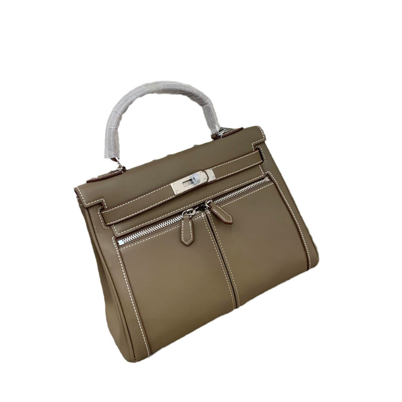 真皮复古双口袋凯莉包包女高级感大容量手提包百搭通勤单肩斜挎包