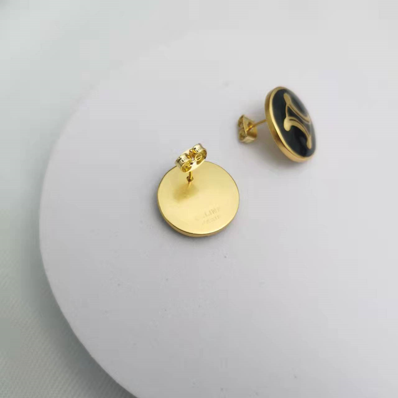 CEL家22新款圆形黑色凯旋门耳钉女高级感气质复古圆圈珐琅耳环