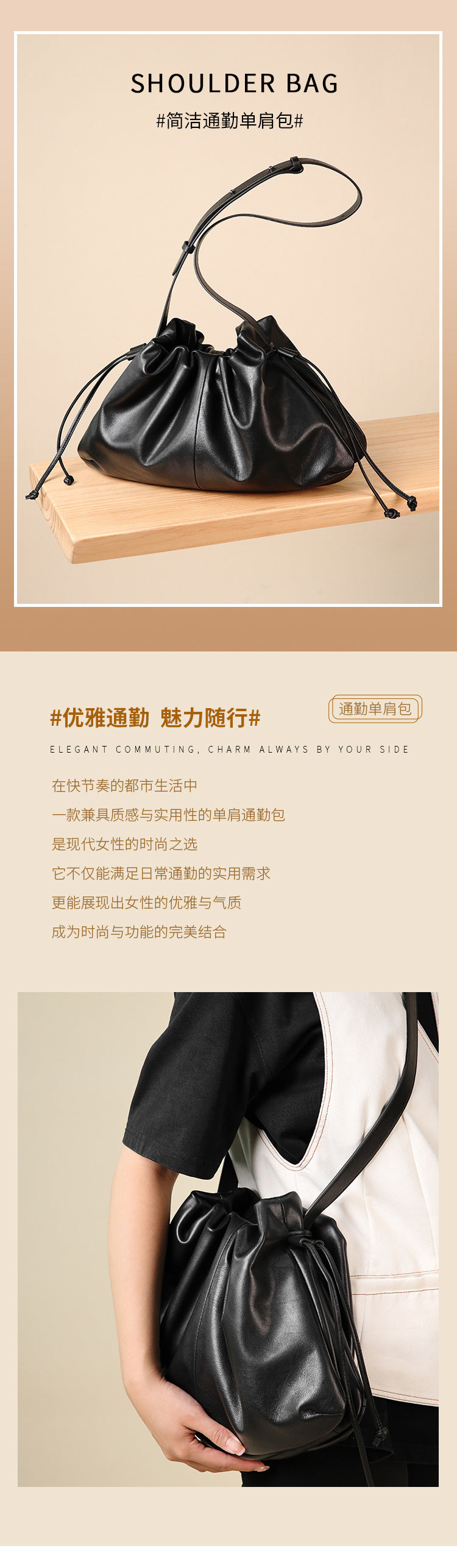 跨境外贸头层牛皮褶皱云朵包腋下包单肩包斜挎包真皮女包包纯牛皮