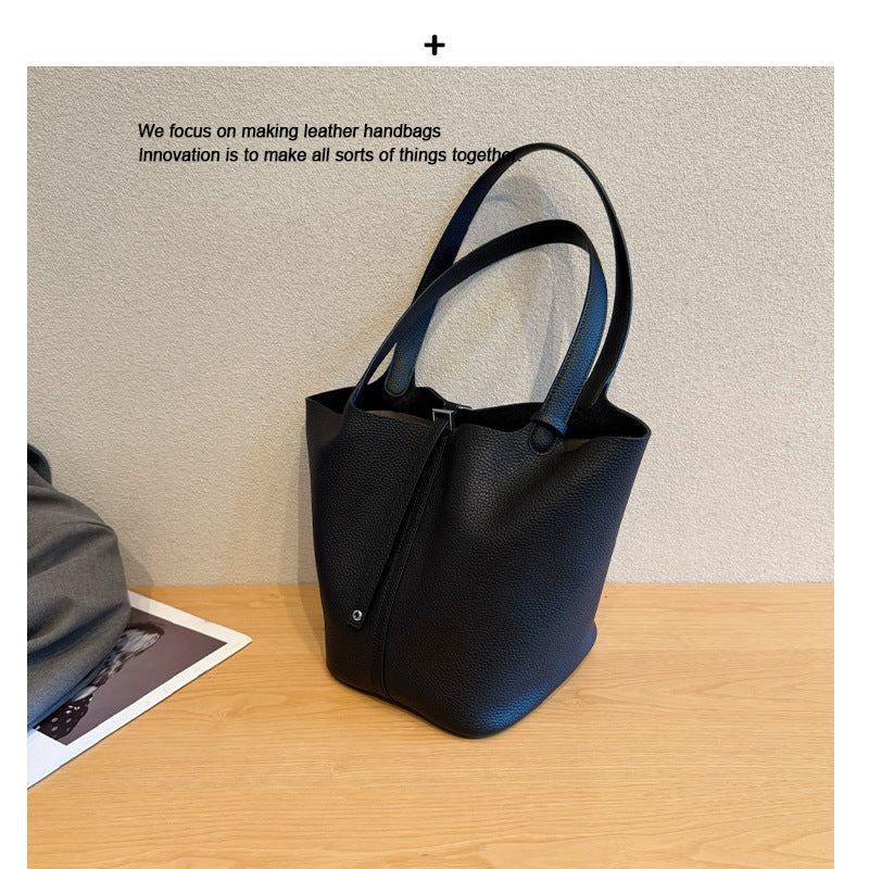 头层牛皮软真皮菜篮子内胆包18水桶包内袋手提包百搭大容量女包包