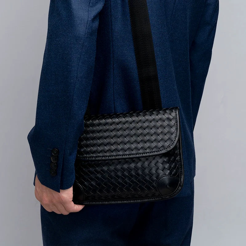x&bv男士胸包真皮时尚小背包编织男包单肩包头层牛皮多功能斜挎包