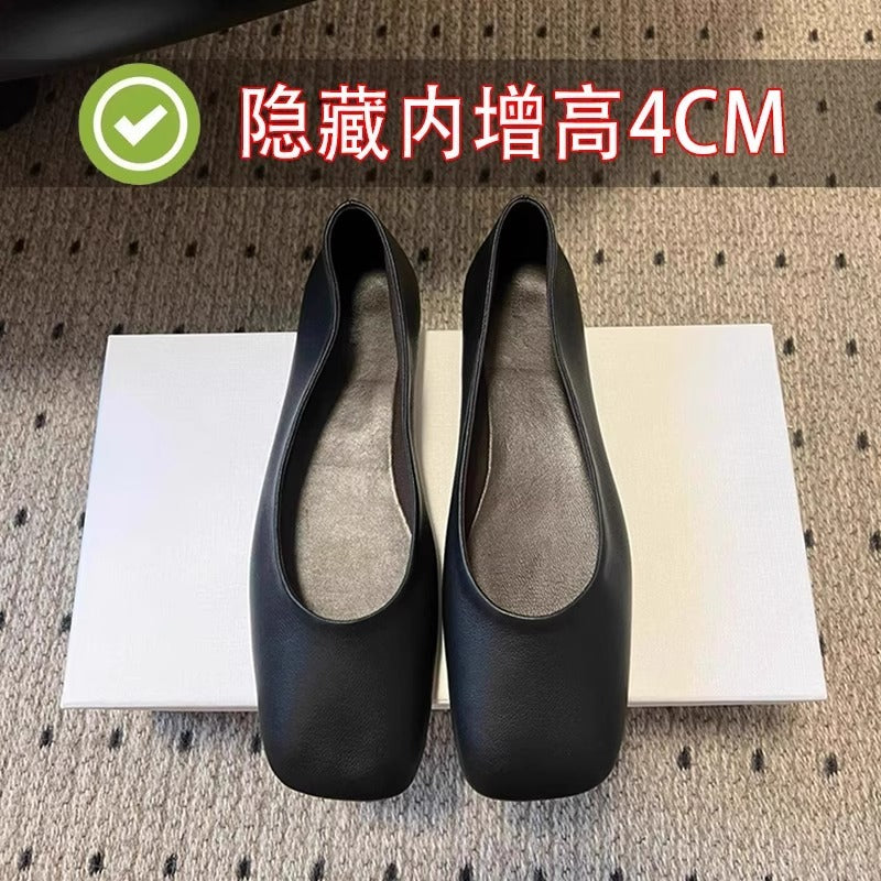 羊皮版~row风金色方头浅口内增高奶奶鞋玛丽珍单鞋女平底女鞋子