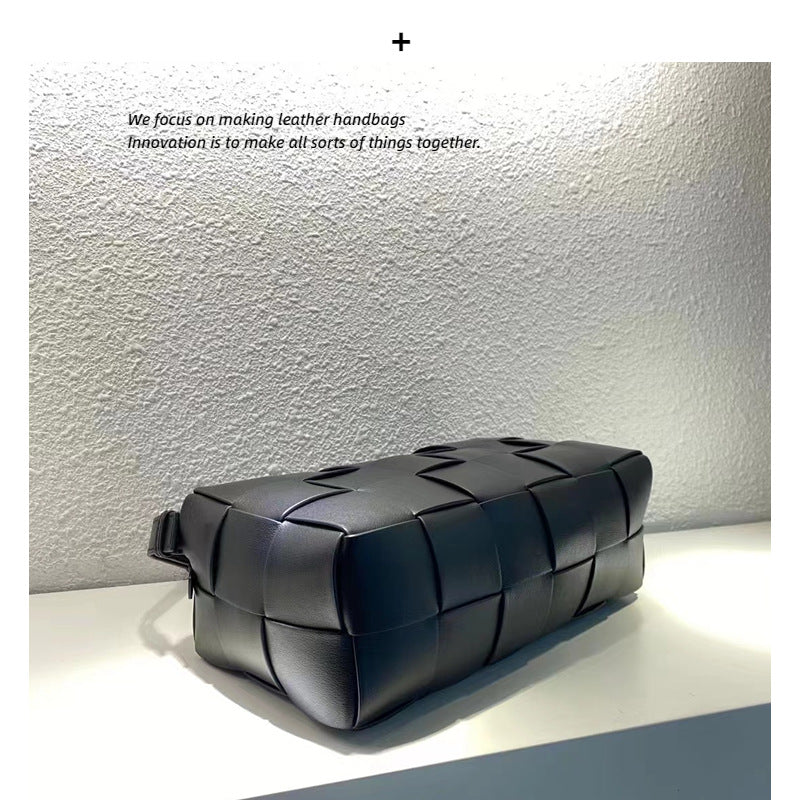 2023新款黑色编织包女腋下斜挎时尚百搭手提枕头包真皮单肩包轻便