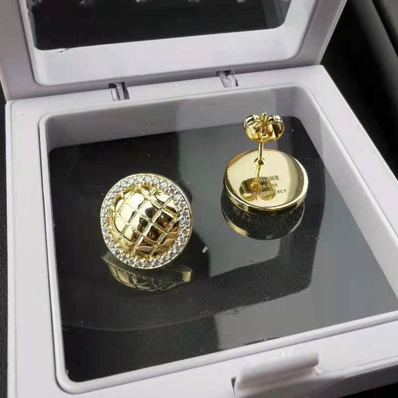 赛家新款耳钉女圆圈网纹帽子时尚气质潮流耳饰品金色格纹耳环女