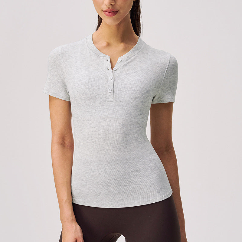 lulu亨利领瑜伽T恤女弹力修身上衣吸湿排汗跑步健身长袖运动短袖