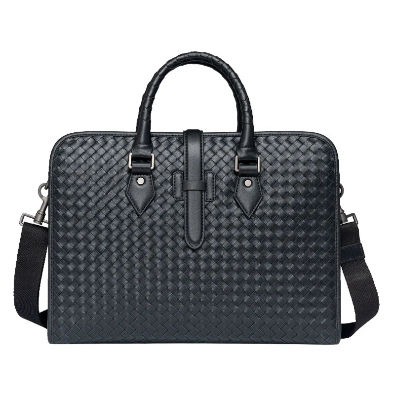 x&bv男包手提包真皮商务公文包电脑包编织头层牛皮单肩斜挎包拎包