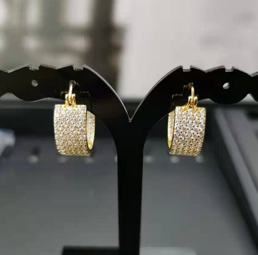 赛家法式新款复古金色满钻耳圈耳扣镶钻圆圈耳环时尚个性冷淡风